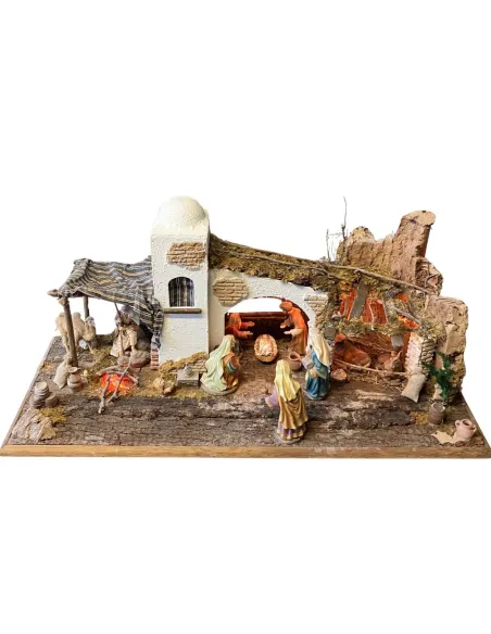Presepe in stile orientale completo di luci con statue da 12 cm