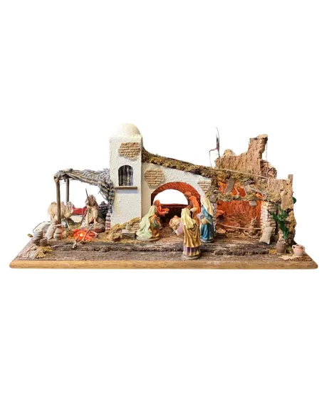 Presepe in stile orientale completo di luci con statue da 12 cm