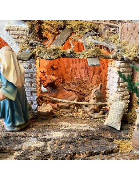 Presepe in stile orientale completo di luci con statue da 12 cm