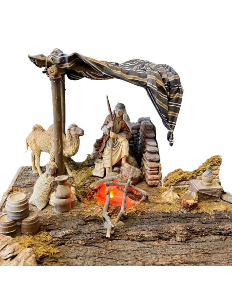 Presepe in stile orientale completo di luci con statue da 12 cm