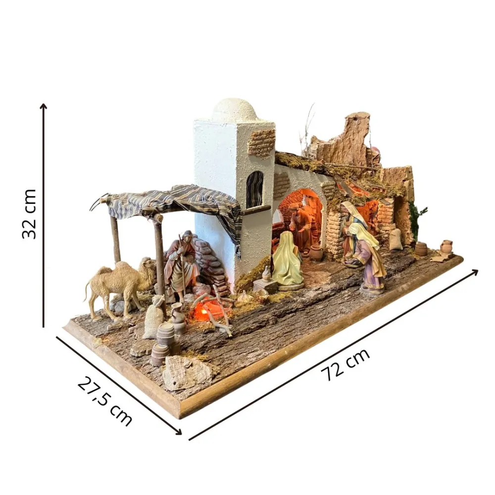 Oriental-Style Nativity Scene with Lights and 12 cm Nativity Figures