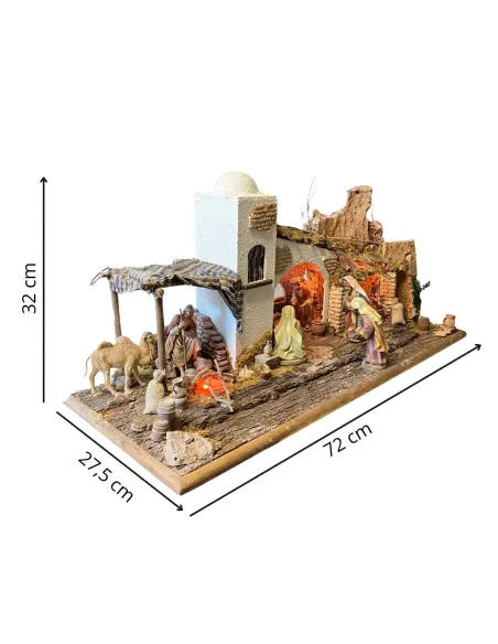 Presepe in stile orientale completo di luci con statue da 12 cm