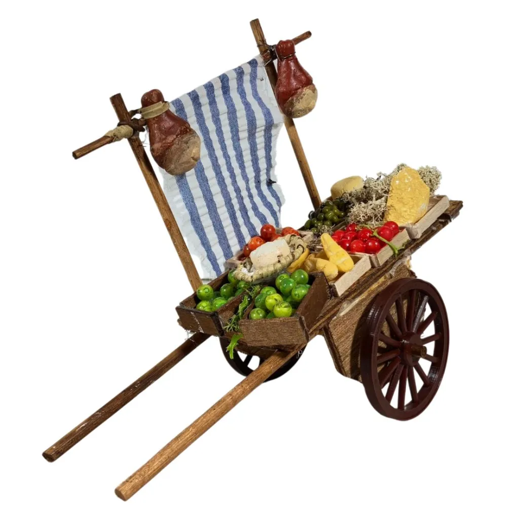 Wooden Two-Wheeled Cart with Assorted Provisions for 12 cm Nativity Figures