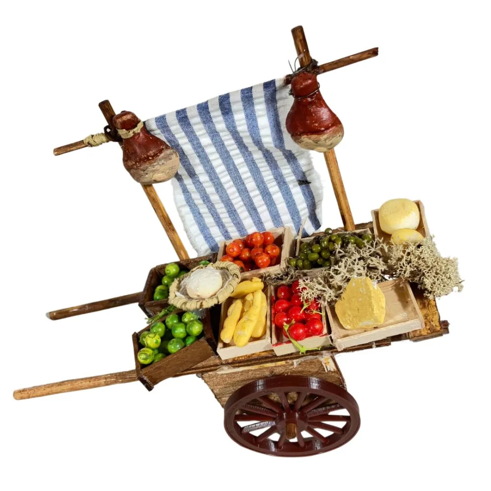 Wooden Two-Wheeled Cart with Assorted Provisions for 12 cm Nativity Figures
