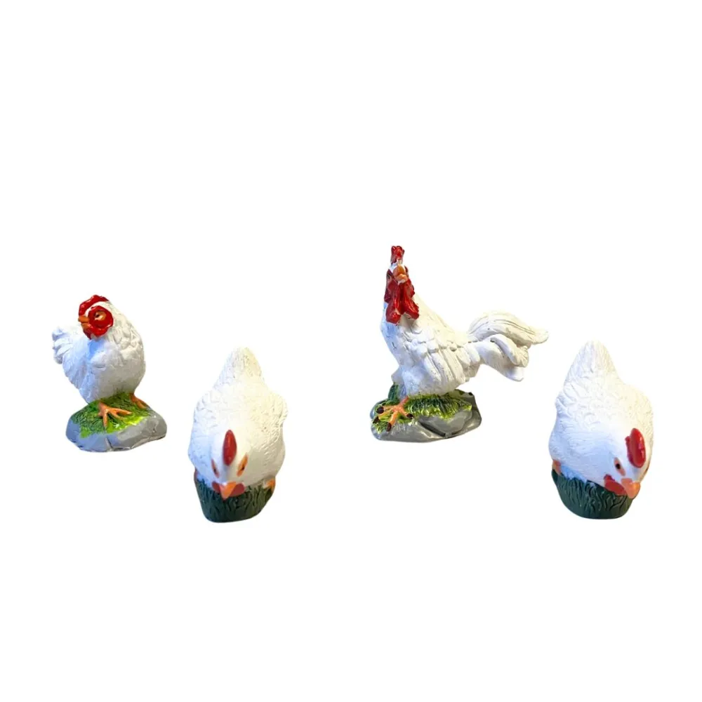 Set of One Rooster and Three Hens for 25–30 cm Nativity Figures