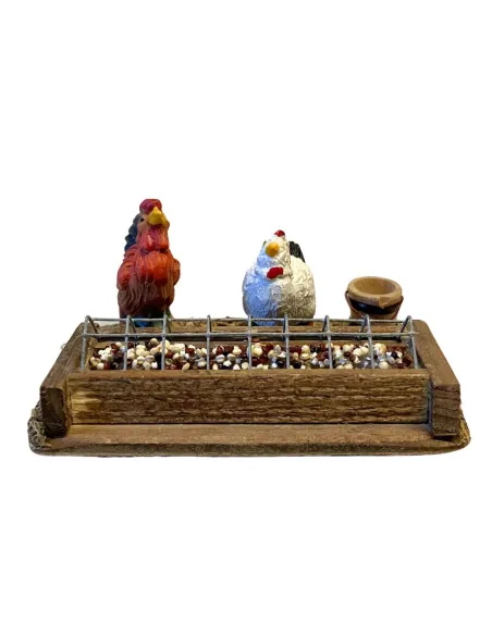 Mangiatoia con 2 gallinacei assortiti per statue da 10-12 cm