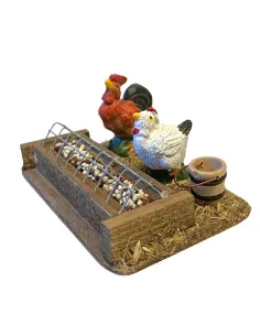 Mangiatoia con 2 gallinacei assortiti per statue da 10-12 cm
