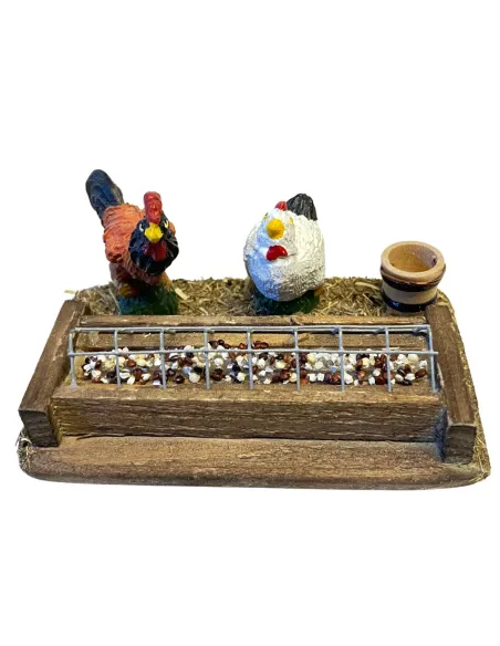 Mangiatoia con 2 gallinacei assortiti per statue da 10-12 cm