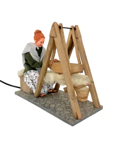 Animated Traditional Woman Carding Wool - 30 cm