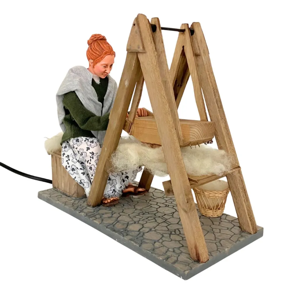 Animated Traditional Woman Carding Wool - 30 cm