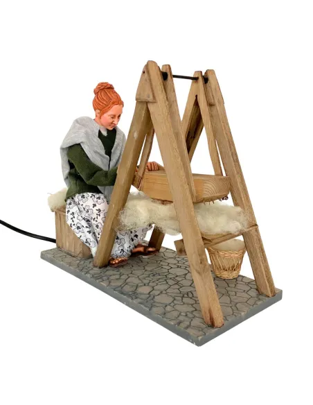 Animated Traditional Woman Carding Wool - 30 cm