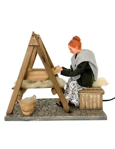 Animated Traditional Woman Carding Wool - 30 cm 2