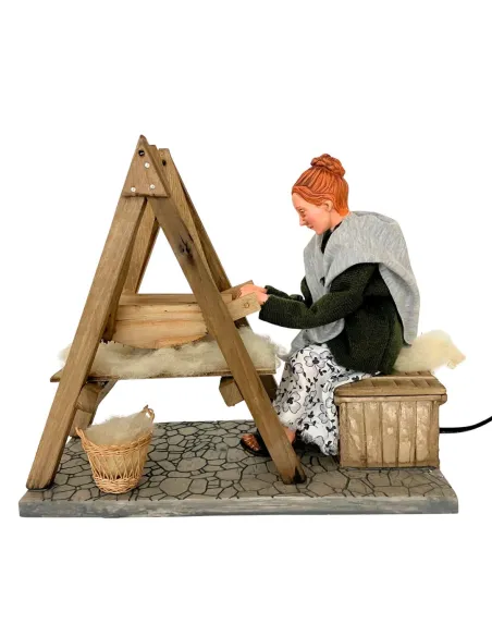 Animated Traditional Woman Carding Wool - 30 cm