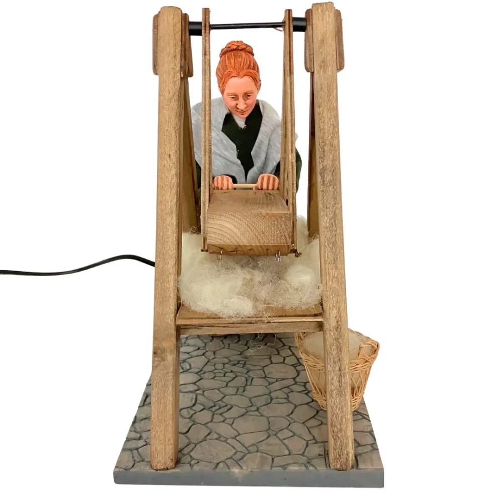 Animated Traditional Woman Carding Wool - 30 cm