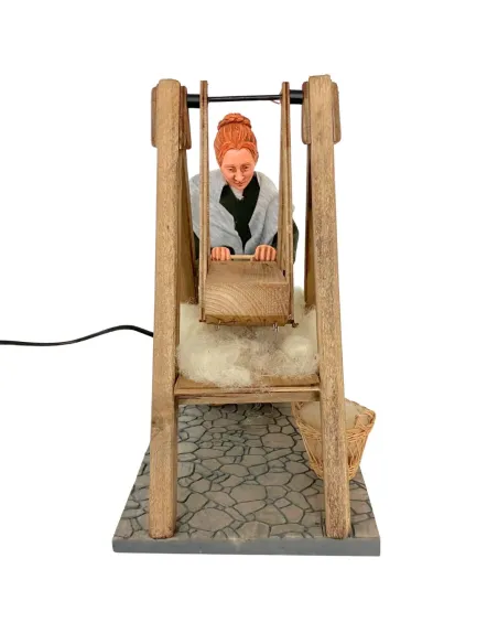 Animated Traditional Woman Carding Wool - 30 cm