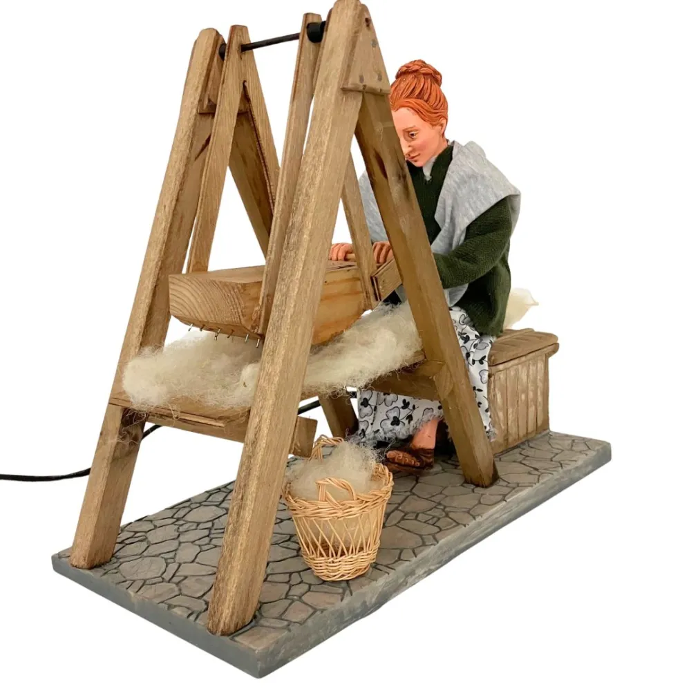 Animated Traditional Woman Carding Wool - 30 cm