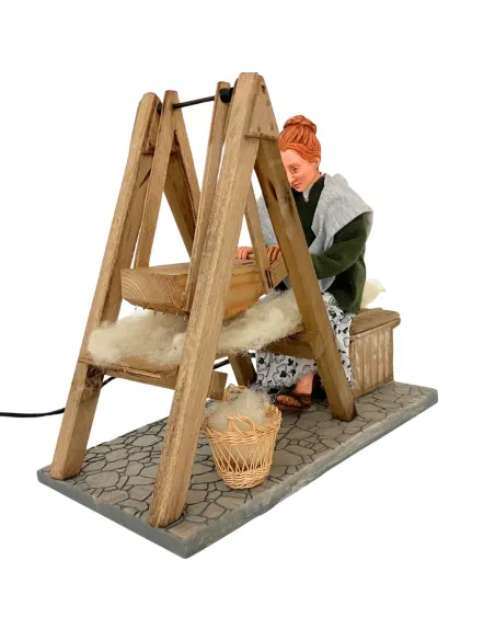 Animated Traditional Woman Carding Wool - 30 cm