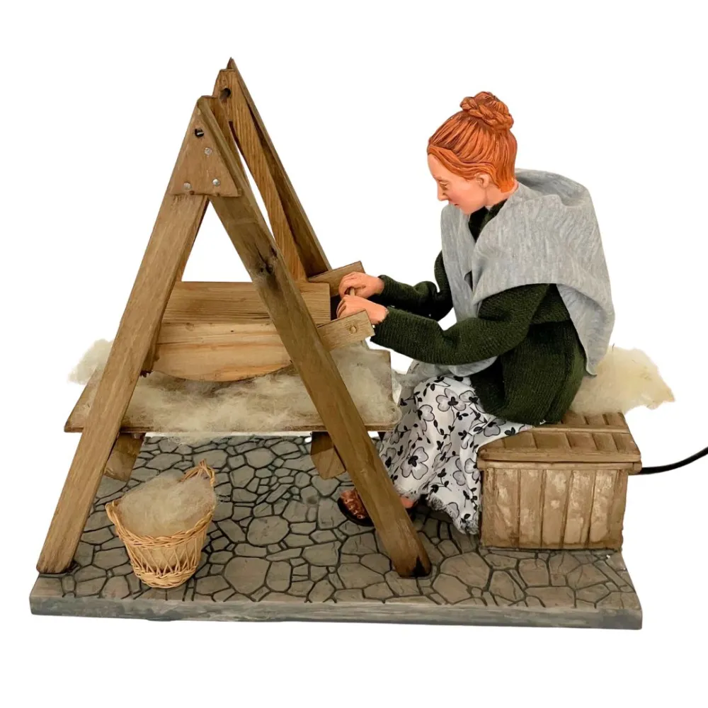 Animated Traditional Woman Carding Wool - 30 cm