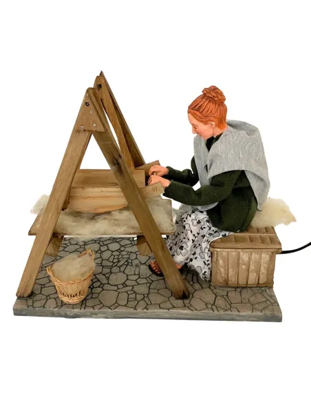 Animated Traditional Woman Carding Wool - 30 cm