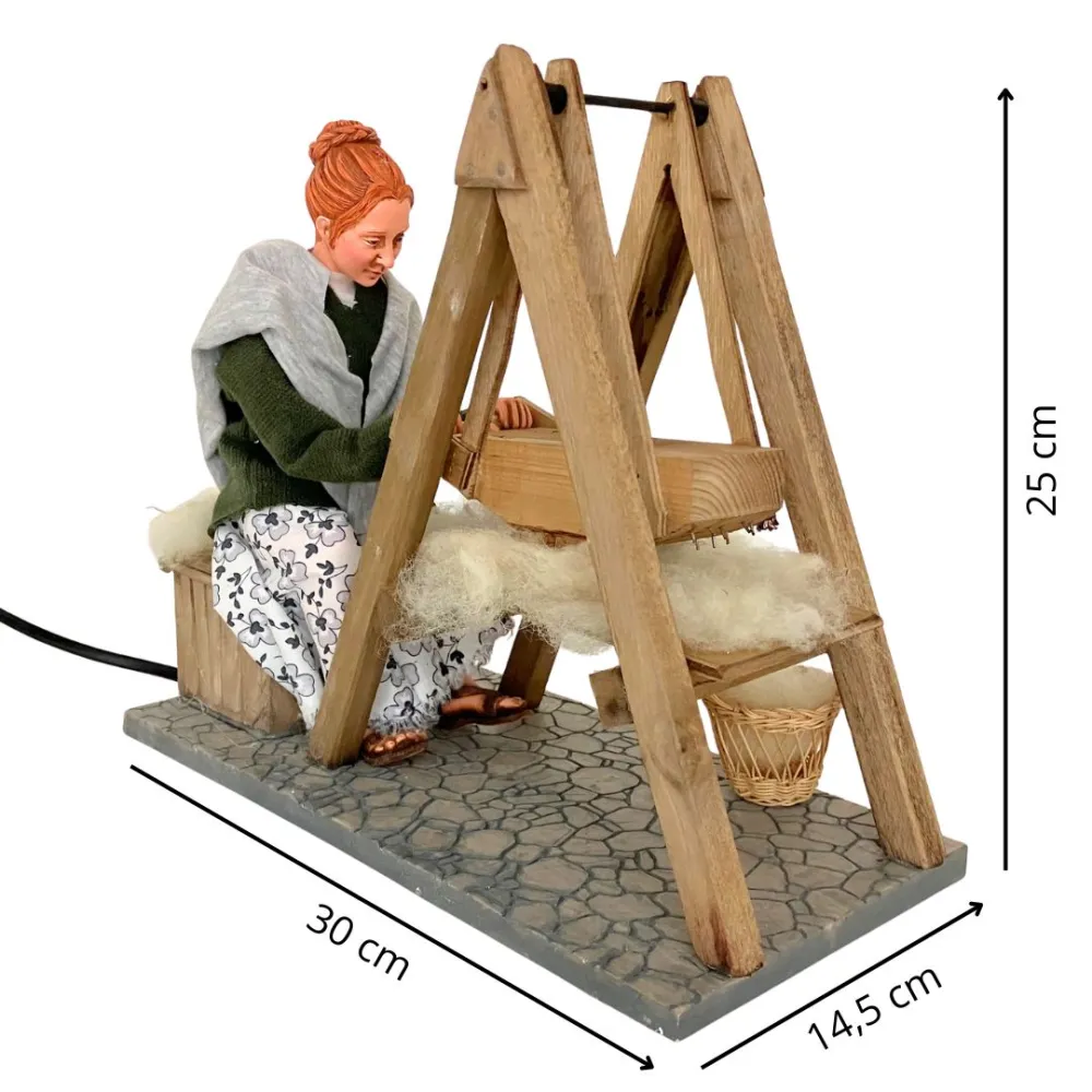 Animated Traditional Woman Carding Wool - 30 cm
