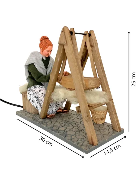 Animated Traditional Woman Carding Wool - 30 cm