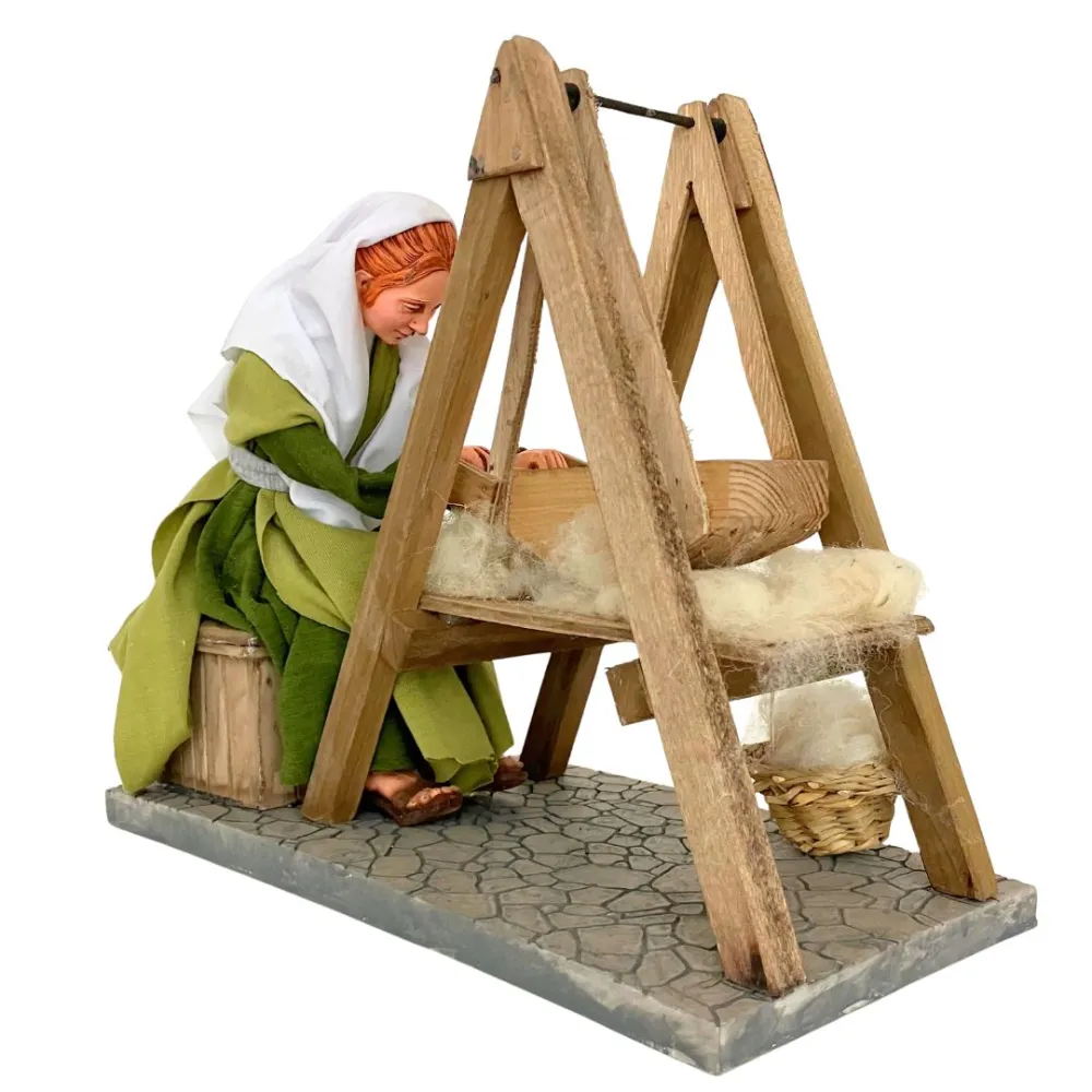 Animated Palestinian Woman Carding Wool - 30 cm
