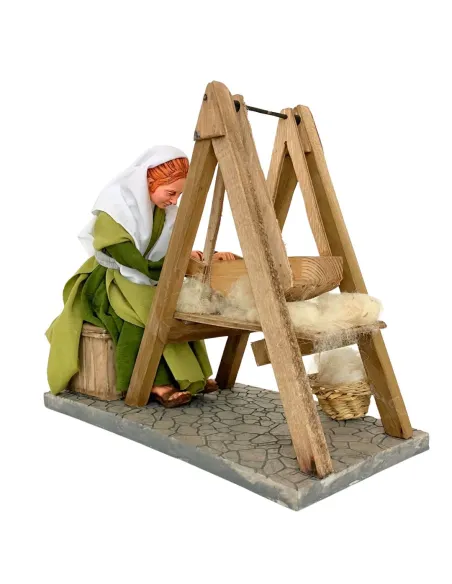 Animated Palestinian Woman Carding Wool - 30 cm
