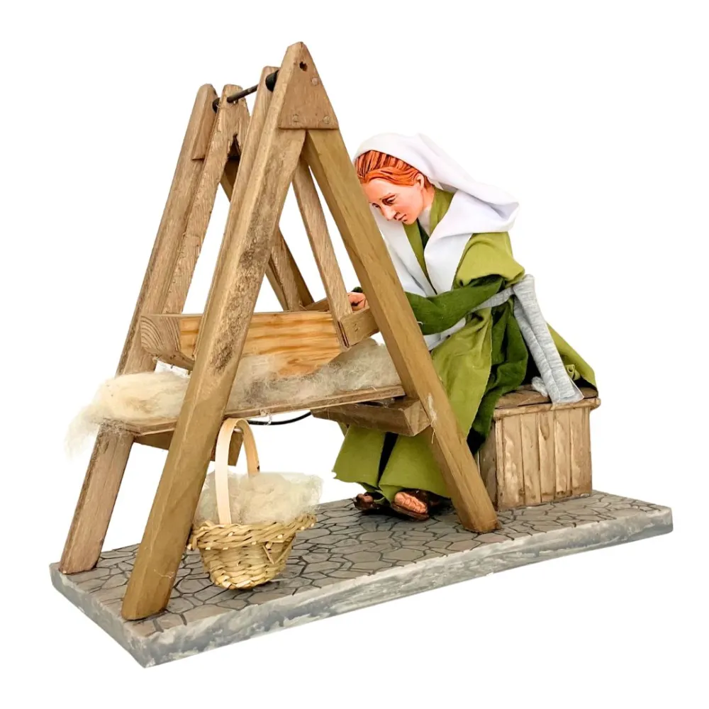 Animated Palestinian Woman Carding Wool - 30 cm