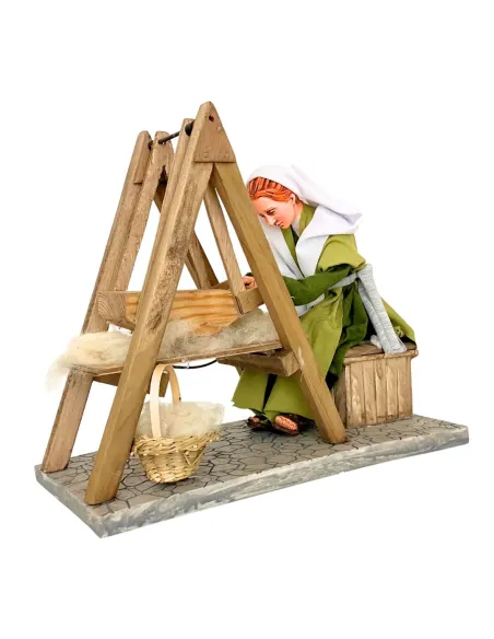 Animated Palestinian Woman Carding Wool - 30 cm