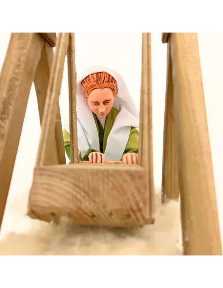 Animated Palestinian Woman Carding Wool - 30 cm