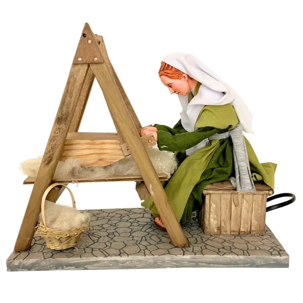 Animated Palestinian Woman Carding Wool - 30 cm