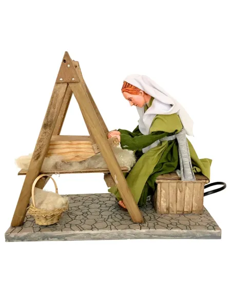 Animated Palestinian Woman Carding Wool - 30 cm
