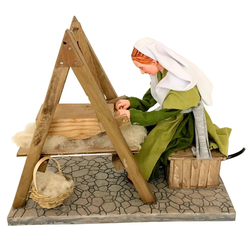 Animated Palestinian Woman Carding Wool - 30 cm