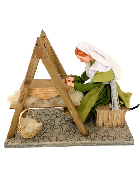 Animated Palestinian Woman Carding Wool - 30 cm