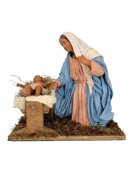 Madonna e bambinello in terracotta in movimento 30 cm