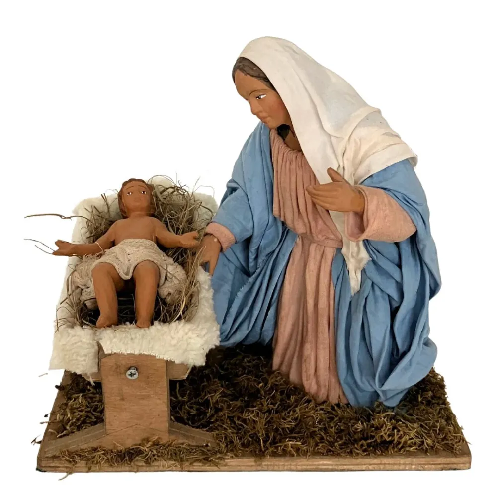 Animated 30 cm Terracotta Madonna and Infant Jesus