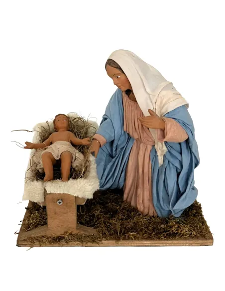 Madonna e bambinello in terracotta in movimento 30 cm