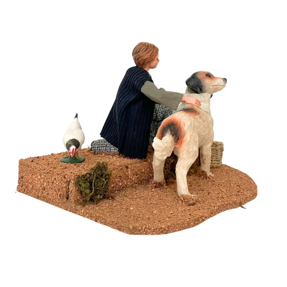 Animated Traditional Child Petting a Dog for 25–30 cm Nativity Figures