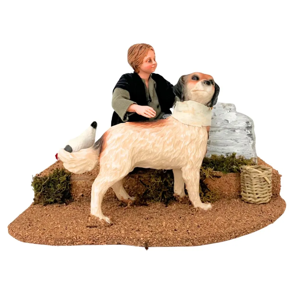 Animated Traditional Child Petting a Dog for 25–30 cm Nativity Figures