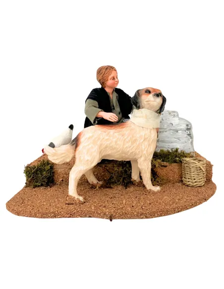 Bambino popolare che accarezza il cane per statue da 25-30 cm