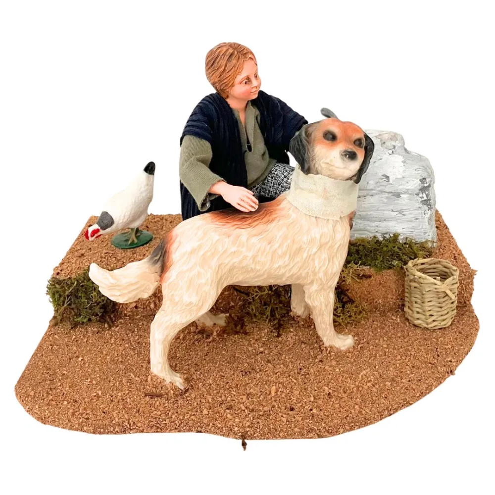 Animated Traditional Child Petting a Dog for 25–30 cm Nativity Figures
