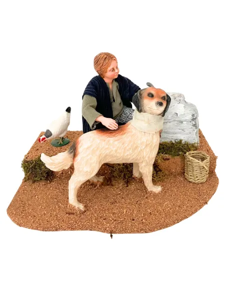 Animated Traditional Child Petting a Dog for 25–30 cm Nativity Figures