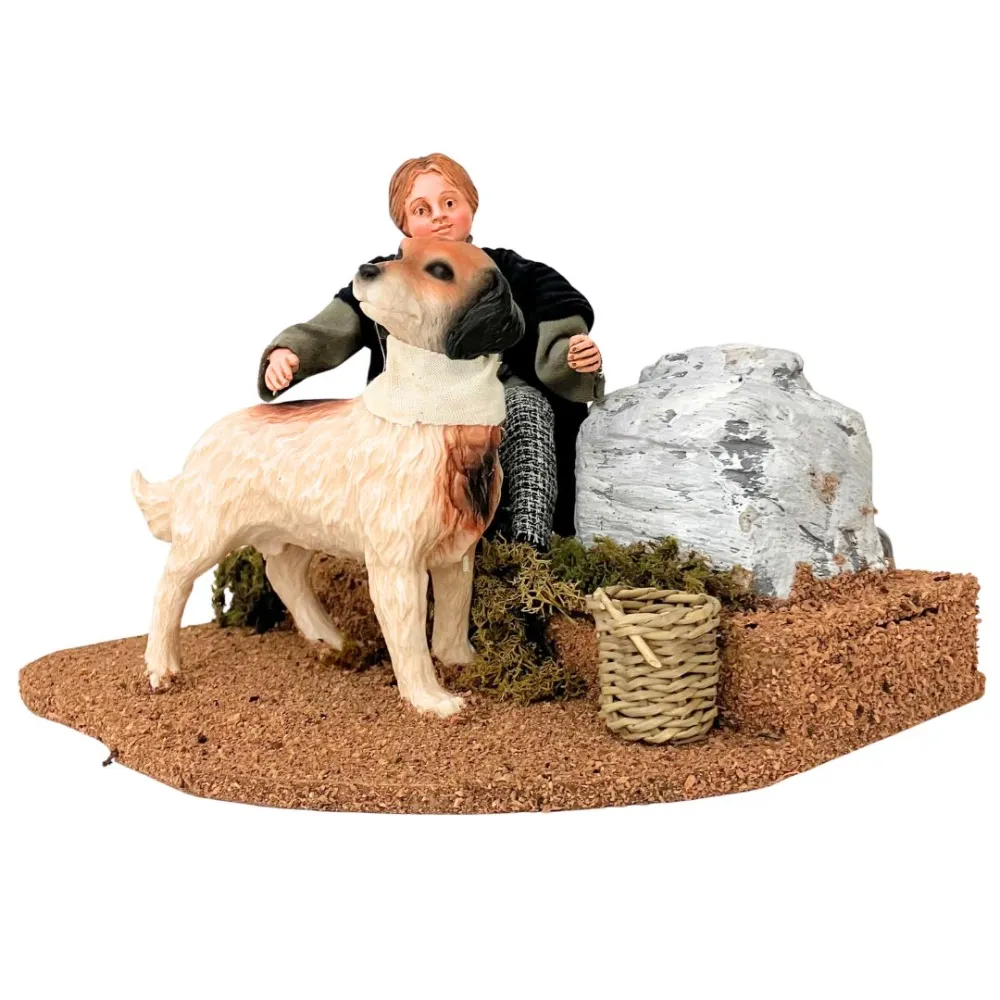 Animated Traditional Child Petting a Dog for 25–30 cm Nativity Figures
