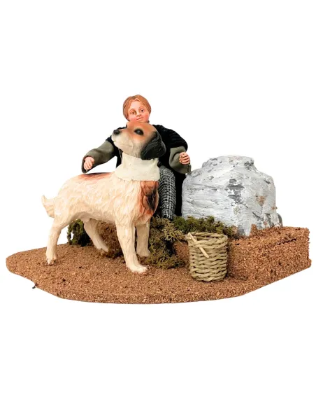 Bambino popolare che accarezza il cane per statue da 25-30 cm