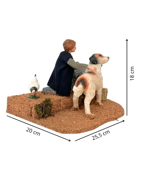 Animated Traditional Child Petting a Dog for 25–30 cm Nativity Figures