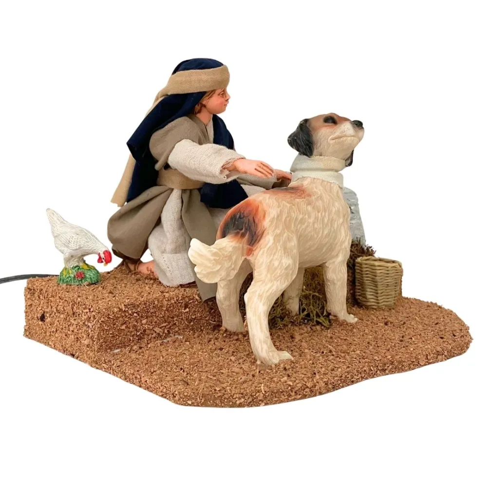 Animated Palestinian Child Petting a Dog for 25–30 cm Nativity Figures