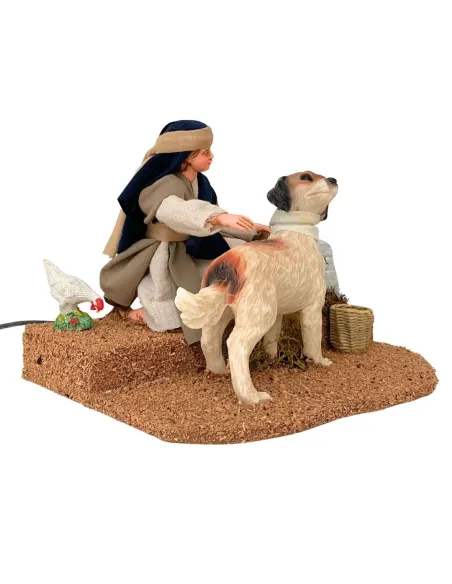 Bambino palestinese che accarezza il cane per statue da 25-30 cm