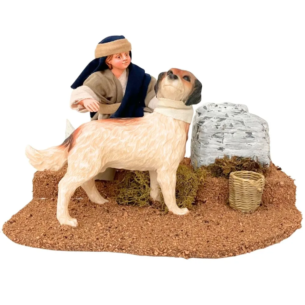 Animated Palestinian Child Petting a Dog for 25–30 cm Nativity Figures