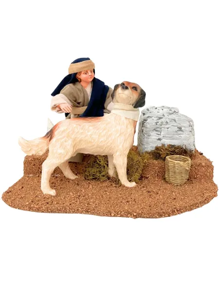 Bambino palestinese che accarezza il cane per statue da 25-30 cm
