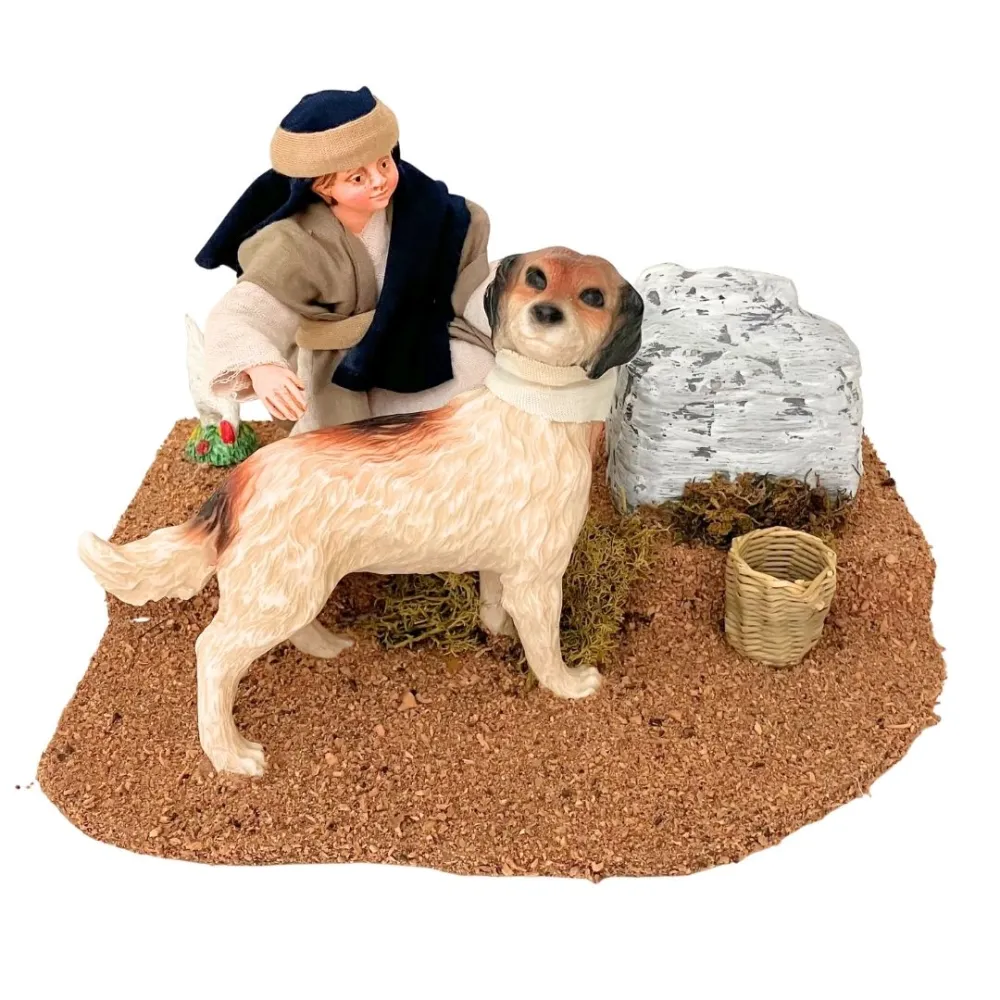 Animated Palestinian Child Petting a Dog for 25–30 cm Nativity Figures